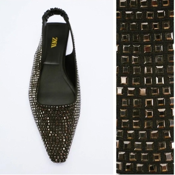 Zara Black Sparkly Slingback Flats - Picture 10 of 12
